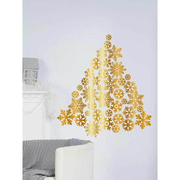 Наклейки интерьерные "Снежинки" 25х50 см, золото 7321013, норма - фото 1