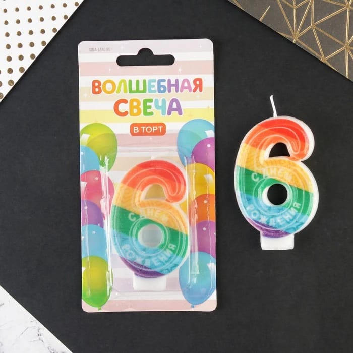 Свеча цифра 6 "С Днем рождения", 4,2 х 7,2 см  7501431, норма - фото 1