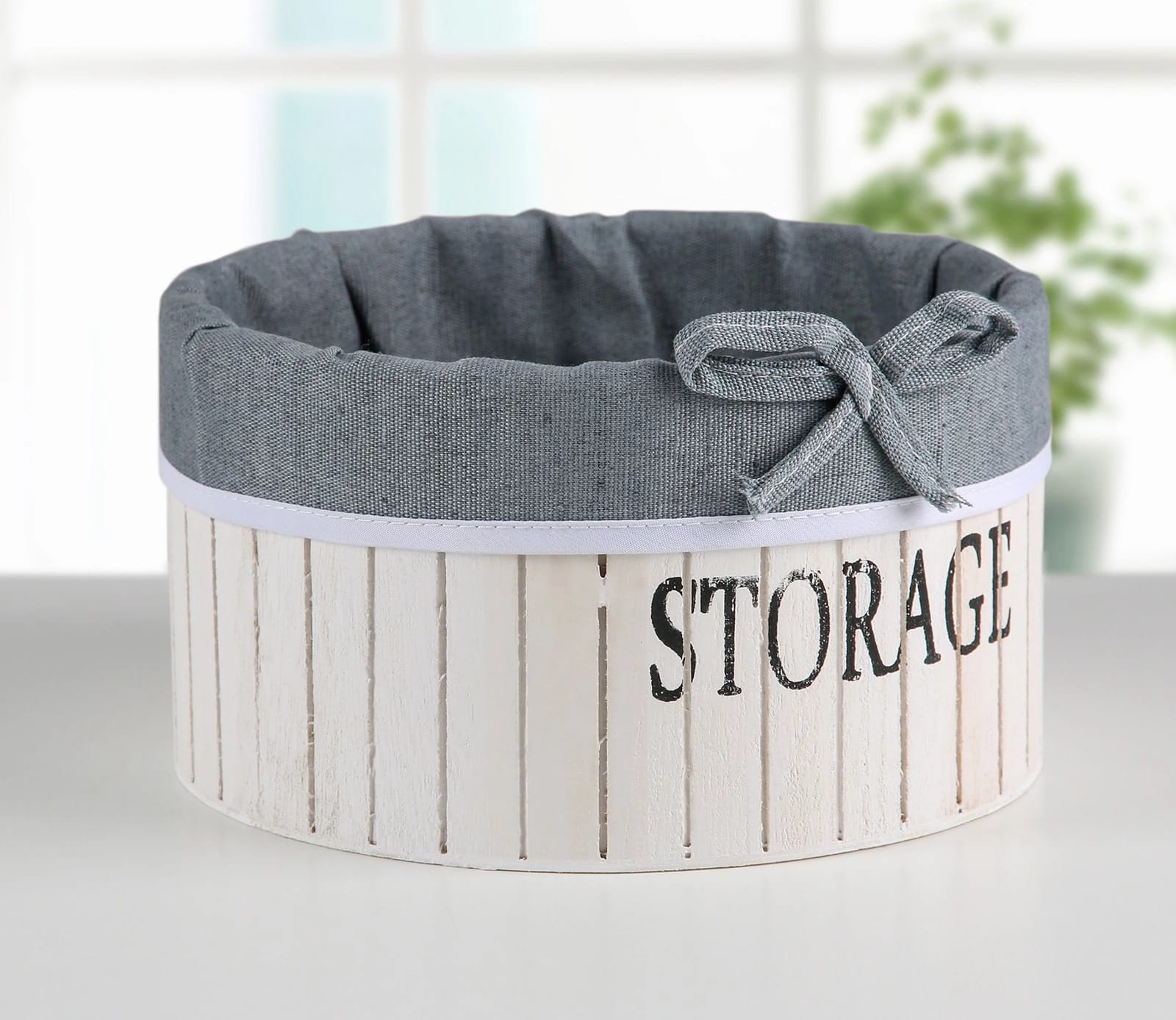 Корзина для хранения "Storage" деревянная круглая 19х19х10 см, средняя, цвет белый  3954836, норма - фото 1