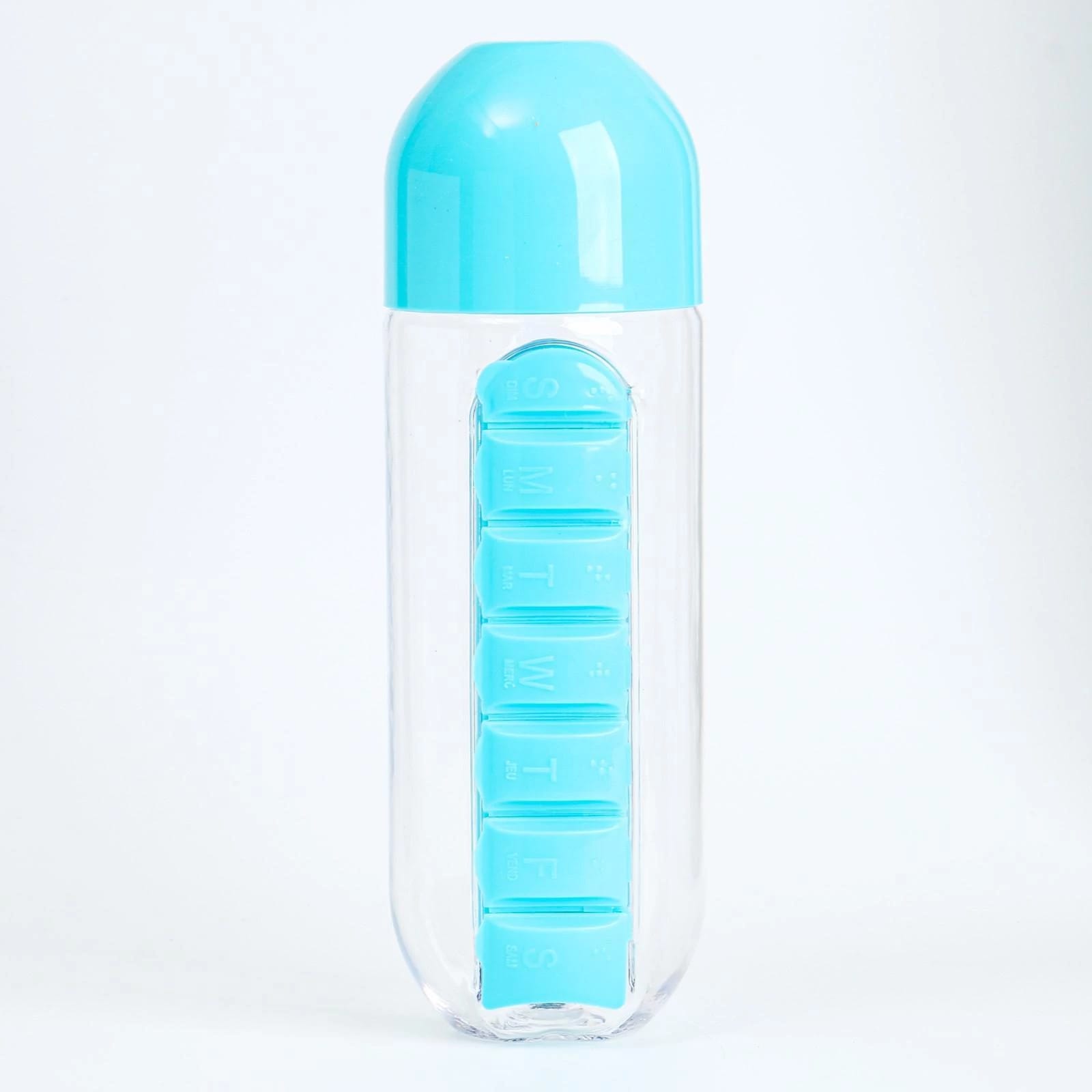 Бутылка для воды 700 мл, с таблетницей, голубой  7403315, норма - фото 1