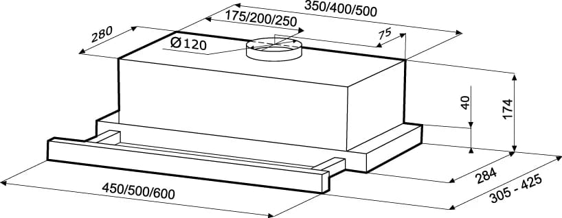 KRONA KAMILLA 450 INOX ВЫТЯЖКА КУХОННАЯ  450ММ (1 МОТОР), норма - фото 2