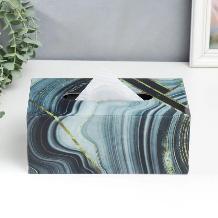 ШКАТУЛКА ДЛЯ САЛФЕТОК "МАЛАХИТ С ЗОЛОТЫМИ ТРЕЩИНАМИ" 9Х13Х23 СМ, МДФ 7503793, норма - фото 1