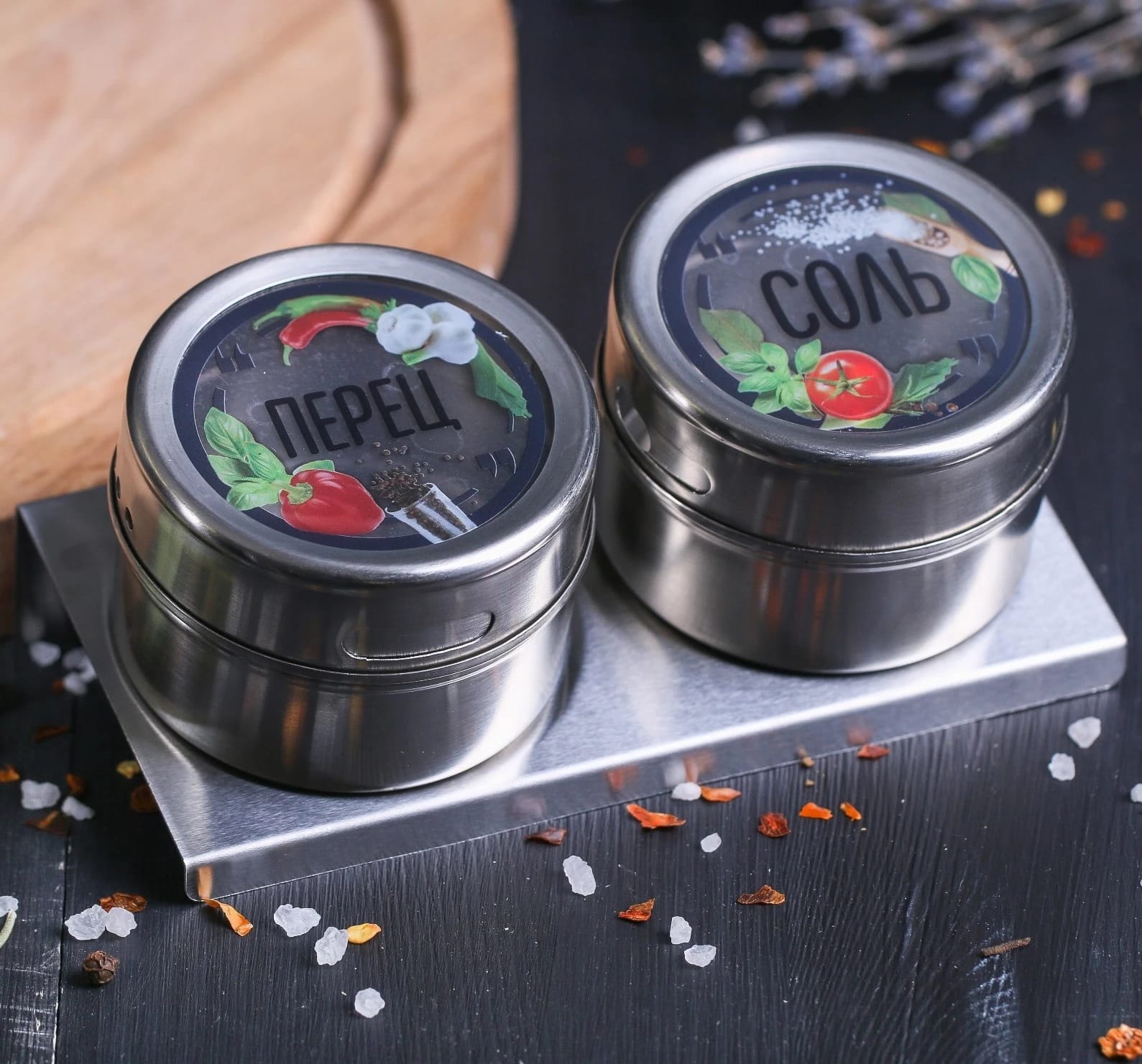 Набор банок для специй "Перец, соль" на магнитной ленте 2 шт.*100 мл 4062957, норма - фото 1