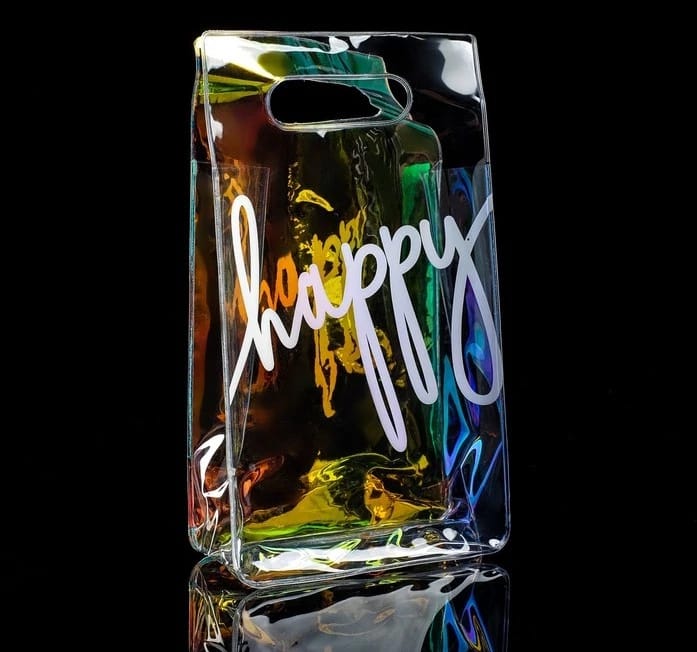 Пакет из голографического пластика «Happy», 13х23х6 см   4439394, норма - фото 1