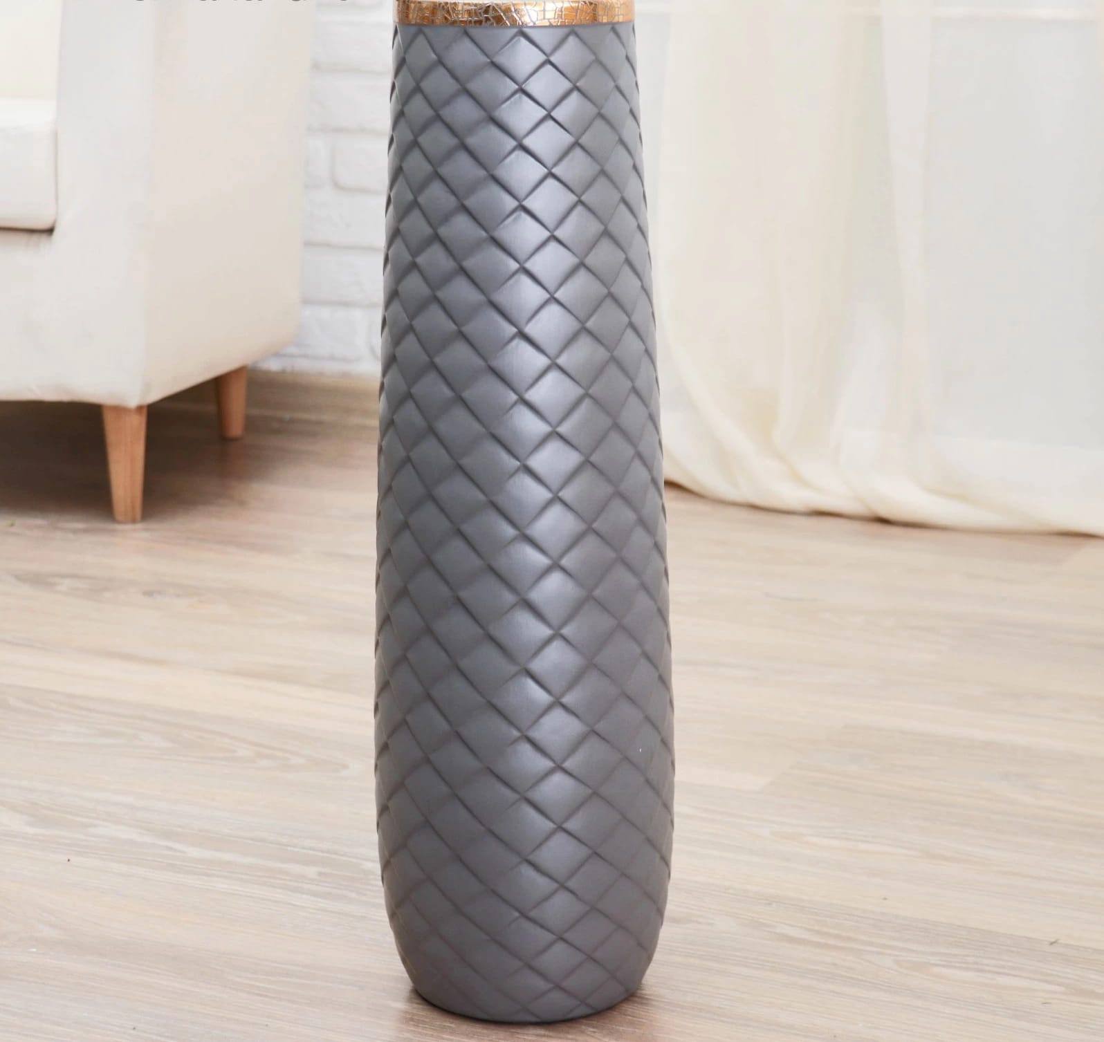 Ваза напольная "Геометрия люкс" 14*60 см, ромбики, серая   4635442, норма - фото 1