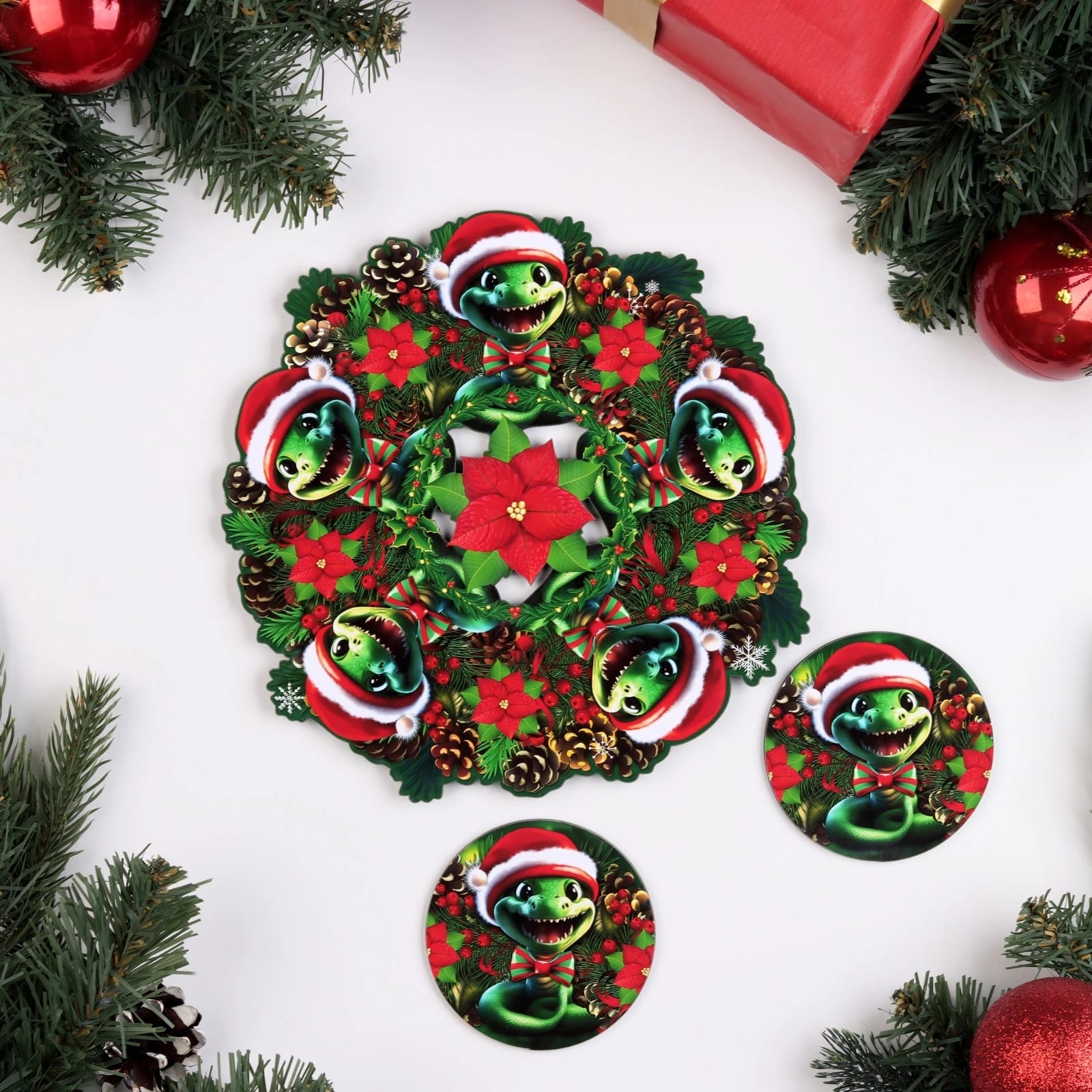 Набор "Веселая змейка", подставка под горячее и 2 подстаканника, D-20,5 см 10660229, норма - фото 1