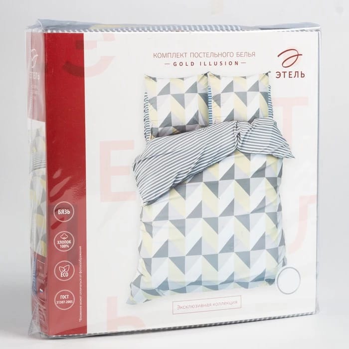 КОМПЛЕКТ ПОСТ. БЕЛЬЯ ДУЭТ ЭТЕЛЬ "GOLD ILLUSION" 143*215 СМ - 2 ШТ, 220*240 СМ, 70*70 СМ -2 ШТ.  100% ХЛ, БЯЗЬ 7534042, норма - фото 2