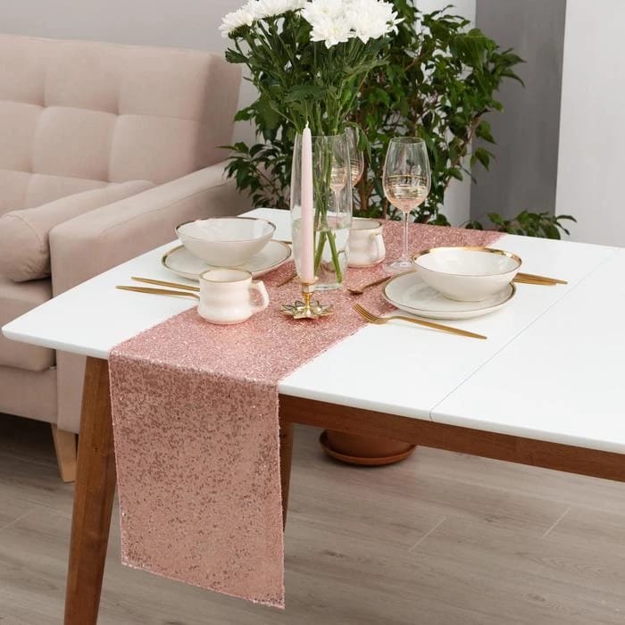 ДОРОЖКА НА СТОЛ С ПАЙЕТКАМИ, ПУДРА, 30*160 СМ  5109428, норма - фото 1