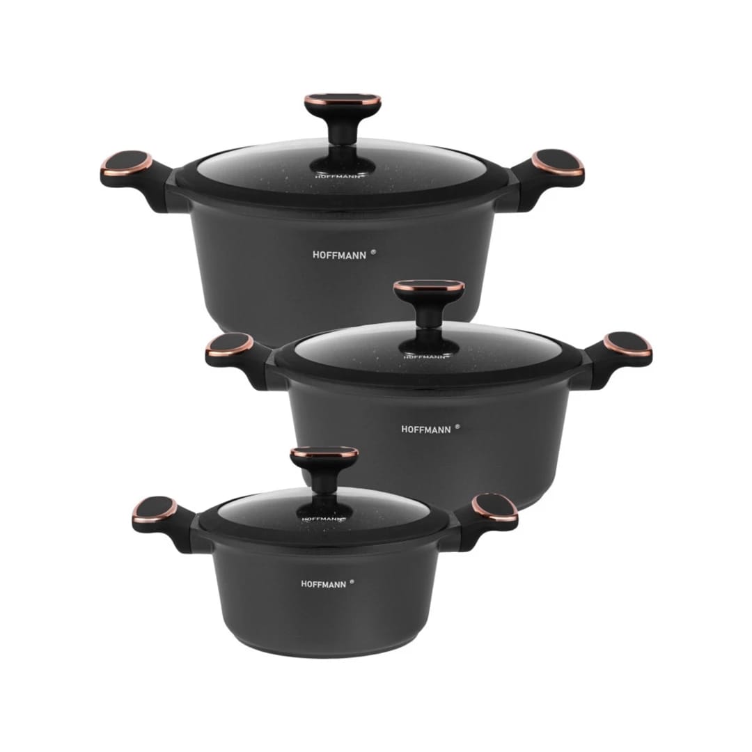 Набор кастрюль 6 предм. (2,5 л/20 см, 4,2 л/24 см, 6,3 л/28 см), черн., индукция (арт.НМ 9455), норма - фото 5