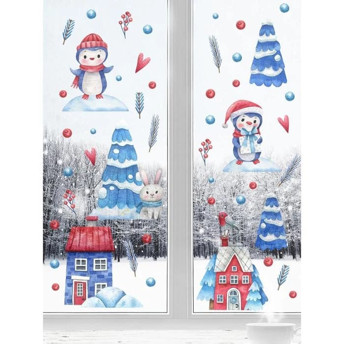 Наклейки интерьерные "Зимний городок" 34х64 см, синий 7321024, норма - фото 2