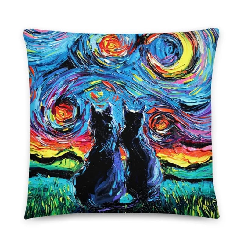 ПОДУШКА ДЕКОРАТИВНАЯ КОТЫ ВАН ГОГ, ТКАНЬ: ВЕЛЮР/ПОПЛИН, РАЗМЕР 40*40, МОЛНИЯ, ВНУТРЕННИЙ ЧЕХОЛ СОСТАВ: 1 СТОРОНА ПОЛИЭСТЕР 80%, ХЛОПОК 20%, 2 СТОРОНА ХЛОПОК 100%, АРТ.6085, норма - фото 1