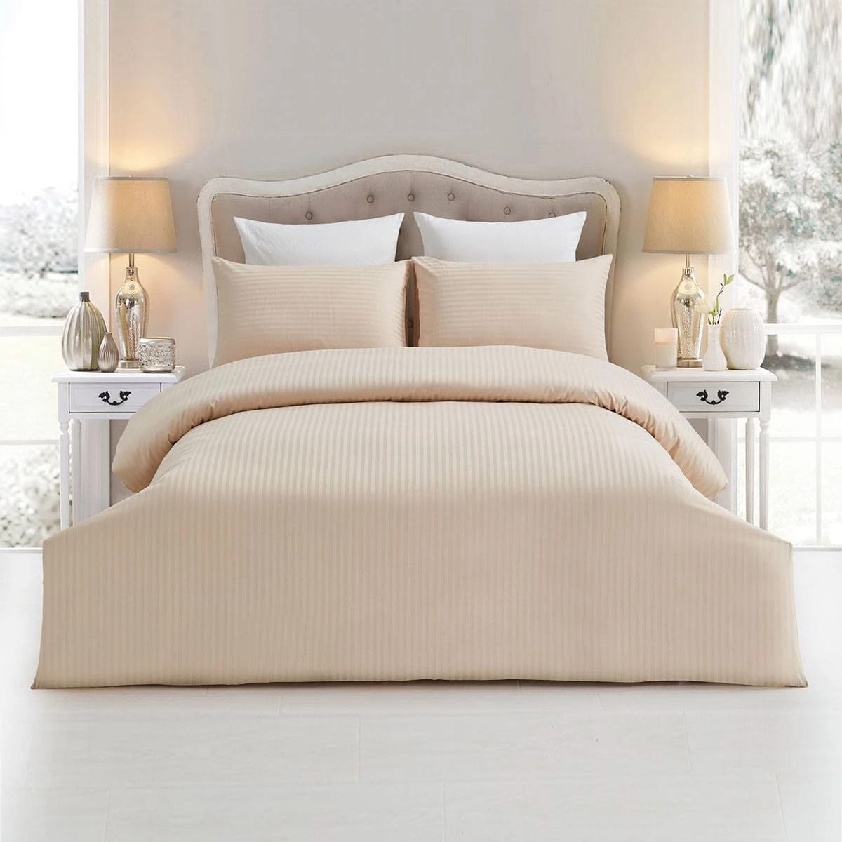 Пододеяльник 160X220 Arya Полосатый Сатин Otel Бежевый, норма - фото 2