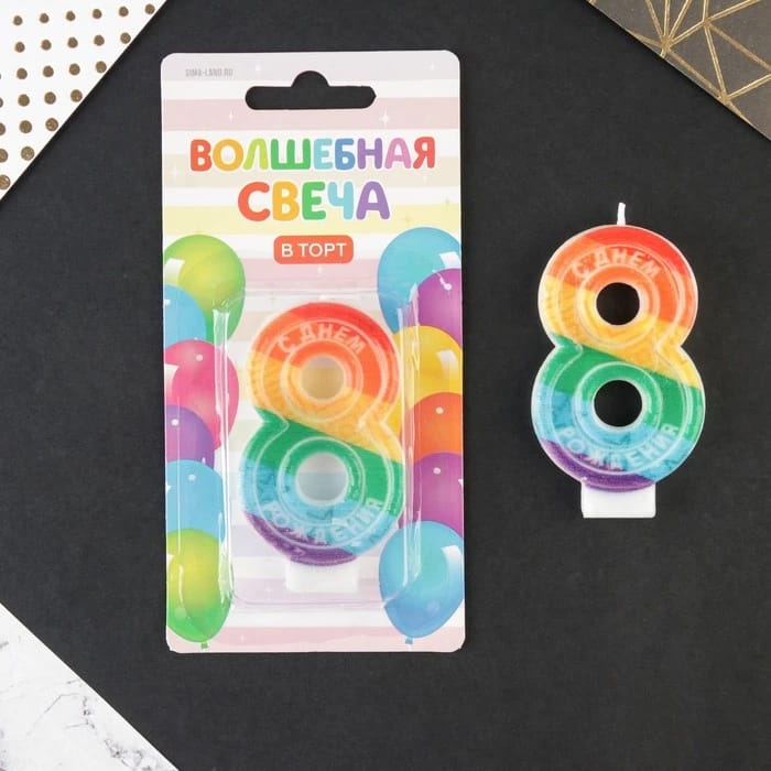 Свеча цифра 8 "С Днем рождения", 4,3 х 7,2 см  7501433, норма - фото 1