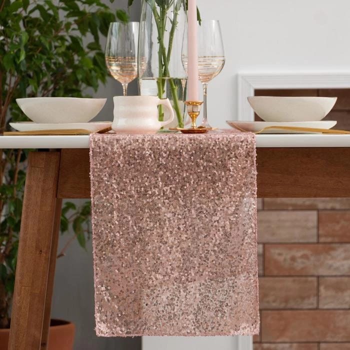 ДОРОЖКА НА СТОЛ С ПАЙЕТКАМИ, ПУДРА, 30*160 СМ  5109428, норма - фото 2