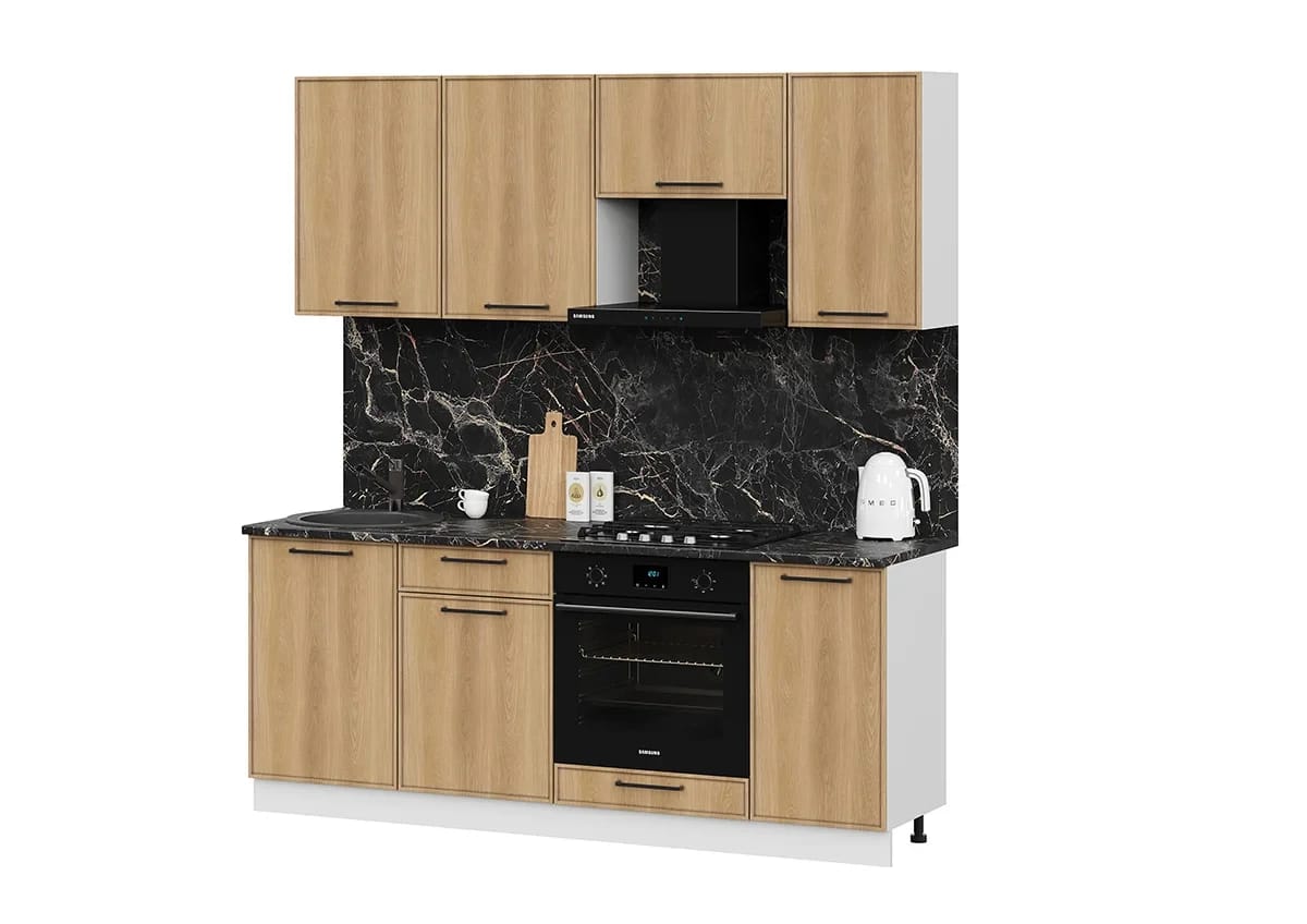 ЛИБЕРТИ (белый/орех светлый/столешница (1,0м, 1,0 м): мрамор марквина черный 26 мм) - фото 2