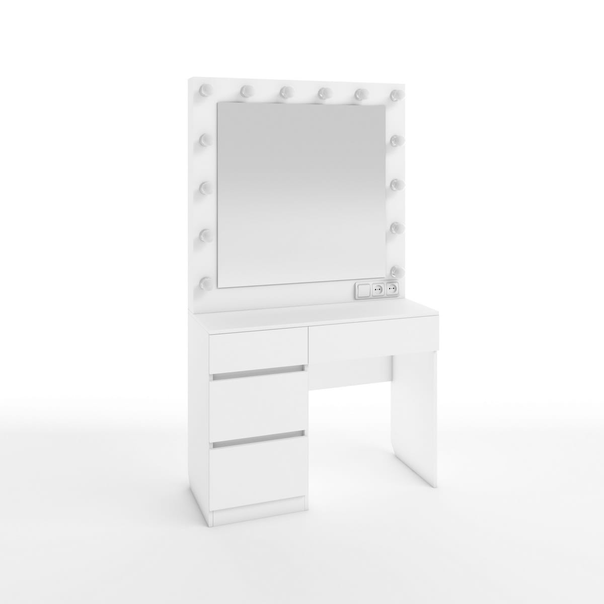 СТОЛ ТУАЛЕТНЫЙ С ЛАМПОЧКАМИ (ТИП 3) (4ЯЩ.) (1000*420*1780ММ) (белый (легкий шелк)) - фото 1