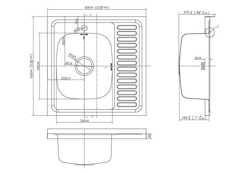 EMAR, мойка накладная 600*600мм (арт. T6060RQ) (чаша выпуска, система слива) - фото 2