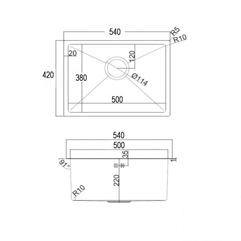 EMAR EMB-123, МОЙКА ВРЕЗНАЯ 540*420ММ (УНИВЕРСАЛЬНОГО МОНТАЖА) (Черная (PVD Nano Dark)) - фото 2