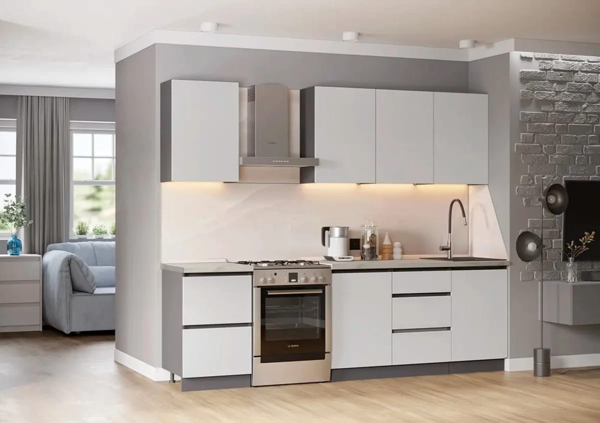 АЙДЕН (серый графит/серый/столешница (0,5м+1,0 м+0,5м), мрамор бернини 38мм) - фото 2