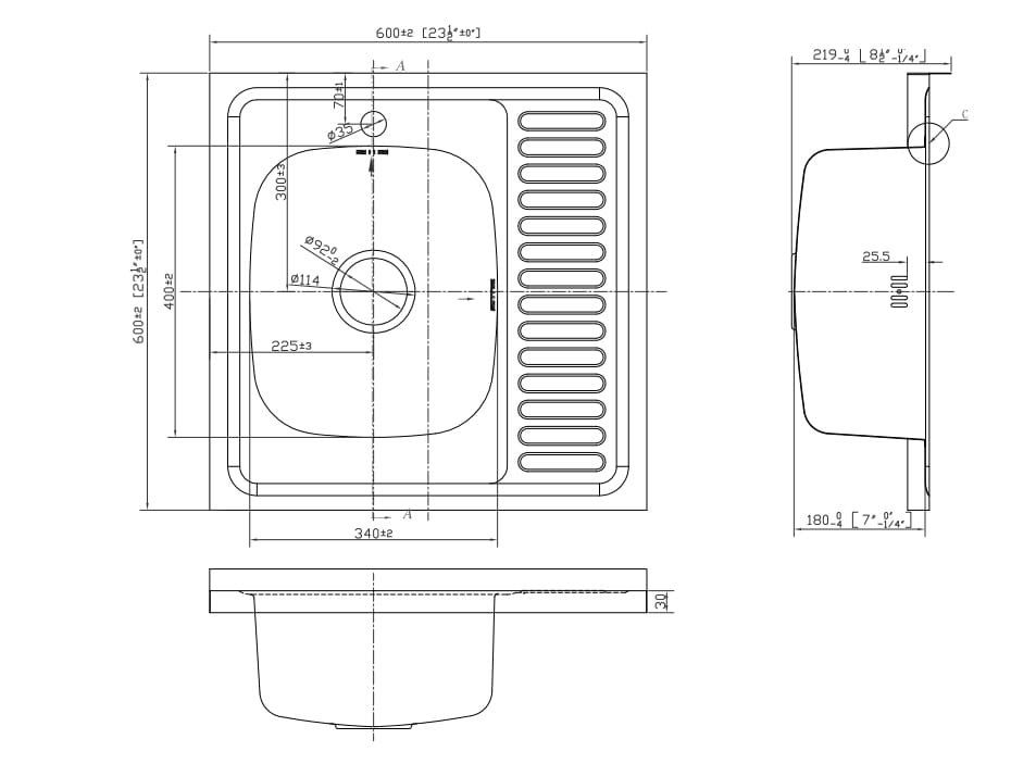 EMAR, мойка накладная 600*600мм (арт. T6060LQ) (чаша выпуска, система слива) - фото 2