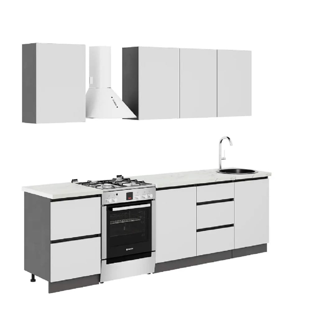 АЙДЕН (серый графит/серый/столешница (0,5м+1,0 м+0,5м), мрамор бернини 38мм) - фото 1