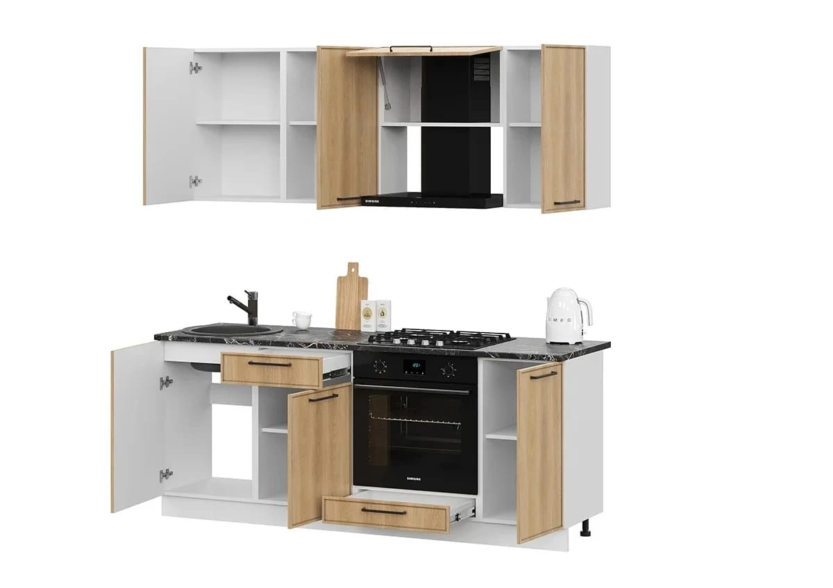 ЛИБЕРТИ (белый/орех светлый/столешница (1,0м, 1,0 м): мрамор марквина черный 26 мм) - фото 3