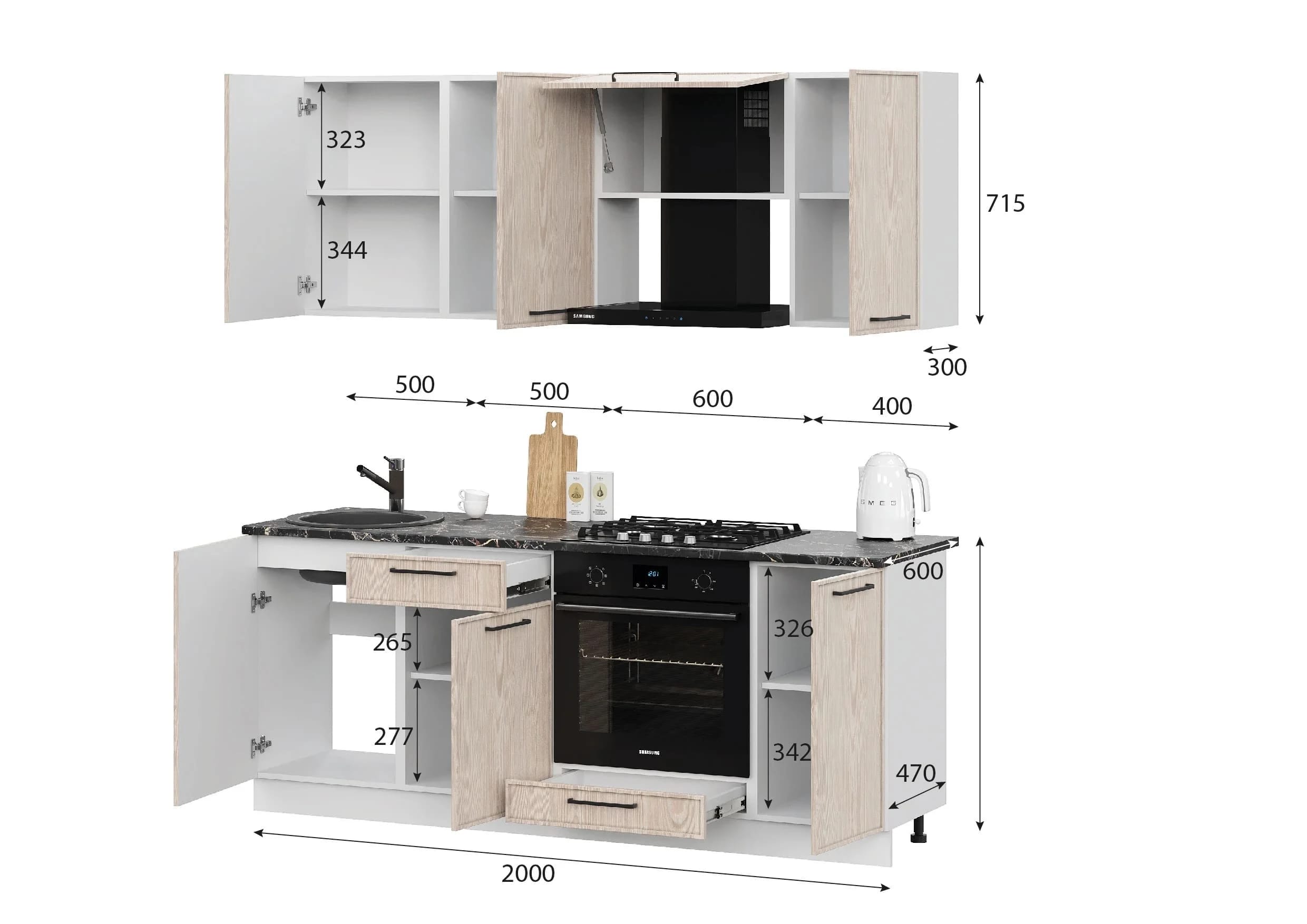 ЛИБЕРТИ (белый/лиственница/столешница (1,0м, 1,0 м): мрамор марквина черный 26 мм) - фото 4
