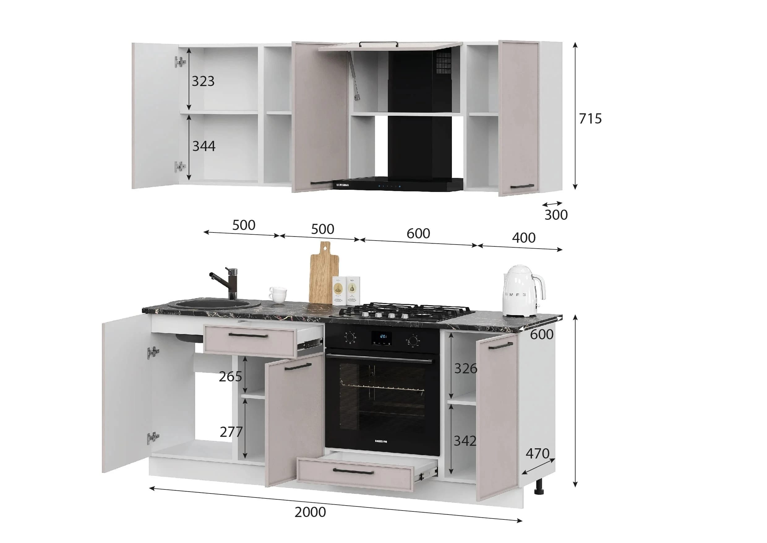 ЛИБЕРТИ (белый/шампань/столешница (1,0м, 1,0 м): мрамор марквина черный 26 мм) - фото 4