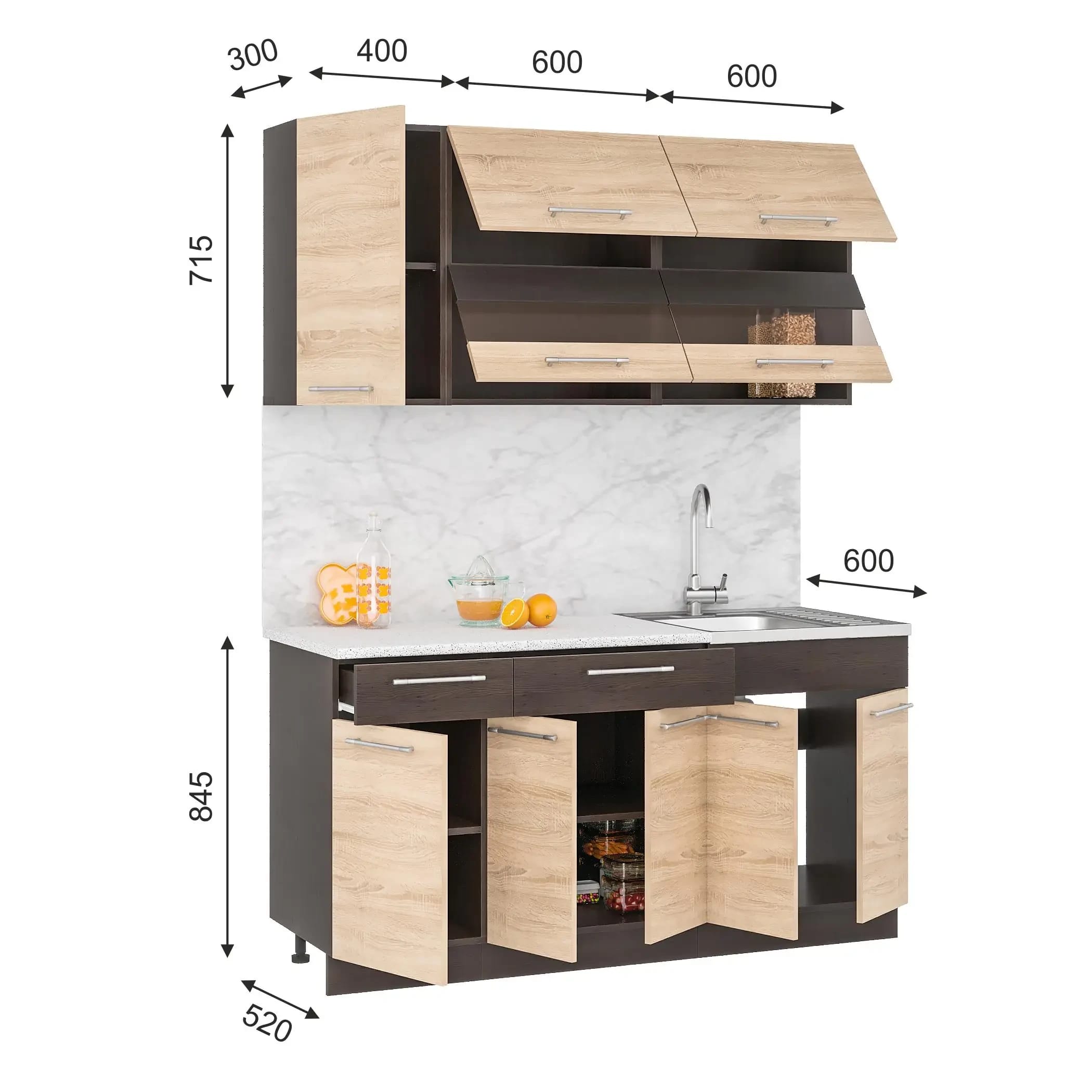МАША-2 (корпус: венге/фасад: дуб сонома/ венге/столешница: антарес) - фото 3