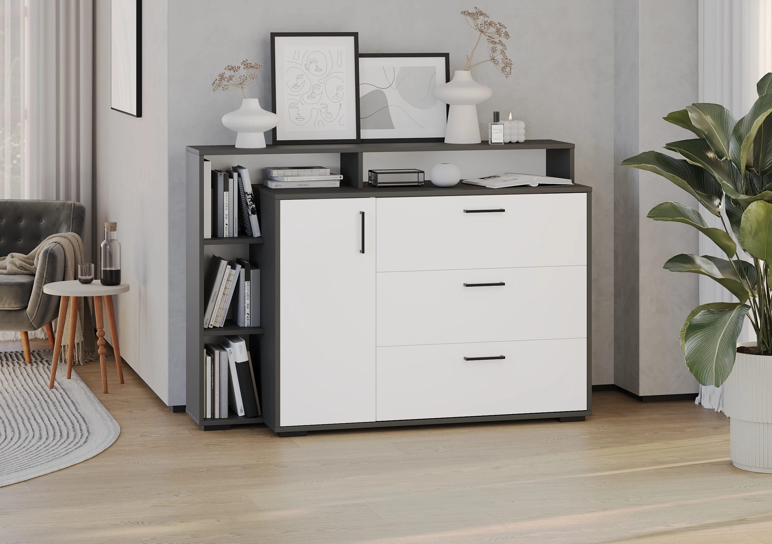 КОМОД С ДВЕРКОЙ И 3ЯЩ. (АРТ. 4-4423) (1320*430*935 ММ) (графит/белый) - фото 2